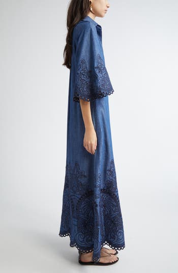 Zimmermann Coco Embroidered Denim Caftan Dress | Nordstrom