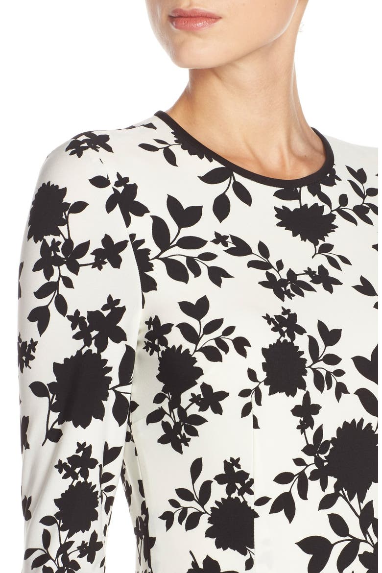 Floral Print Jersey Midi Dress, Alternate, color, SOFT WHITE/ BLACK