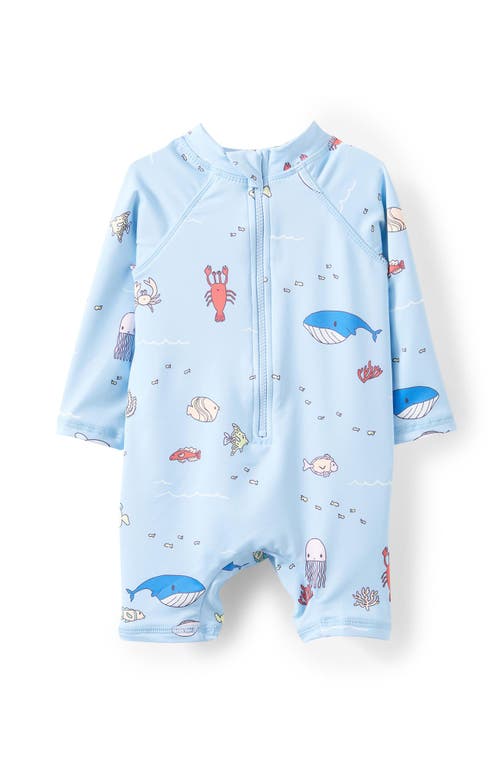 Cotton On Kids Cameron Long Sleeve Swimsuit In Dawn Blue Sea Creatures