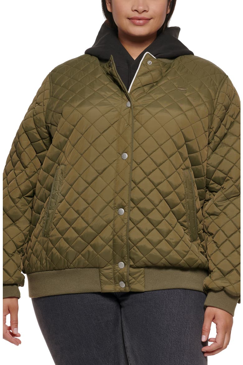 Quilted Water Resistant Bomber Jacket with Faux Shearling Lining, Main, color, ARMY GREEN