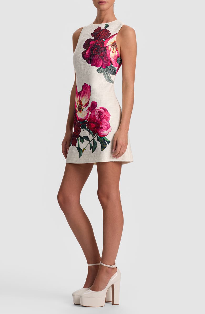 Alice + Olivia Clyde Placed Floral Tweed Minidress, Alternate, color, Empress Bloom Off White