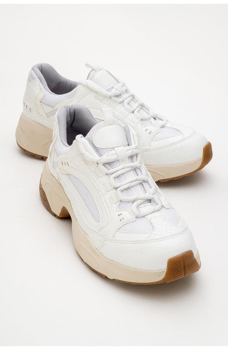 Prologue Shoes Bambi Printed Mesh Sneakers, Main, color, White Faux Leather