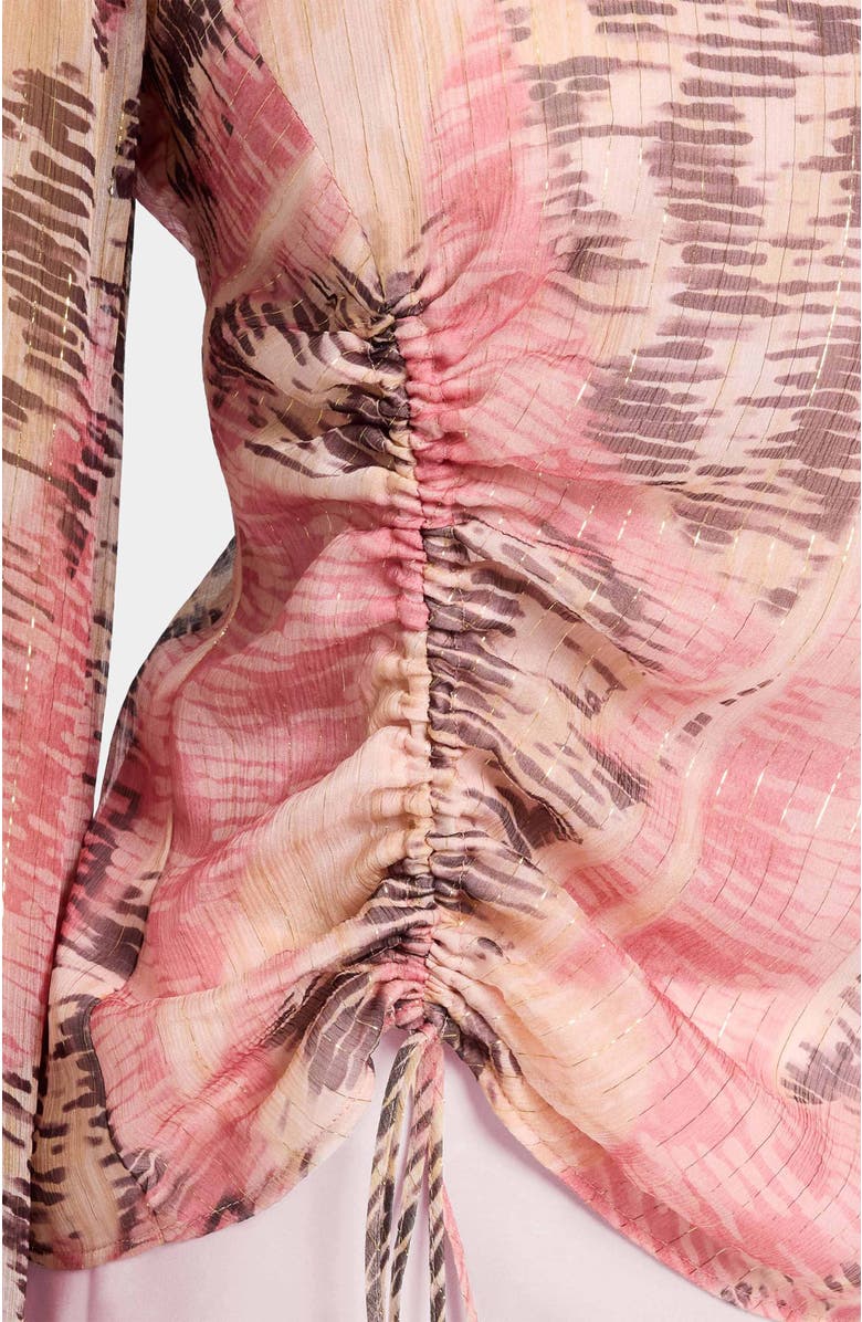 Santorelli FABI Long Sleeve Top in Printed Silk Chiffon, Alternate, color, Sweet Pea Multi