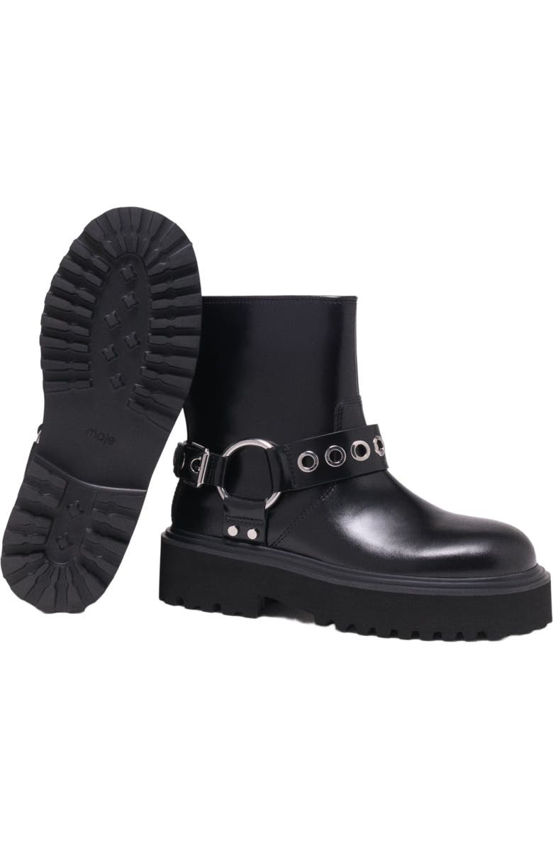 maje Leather biker boots, Alternate, color, Black