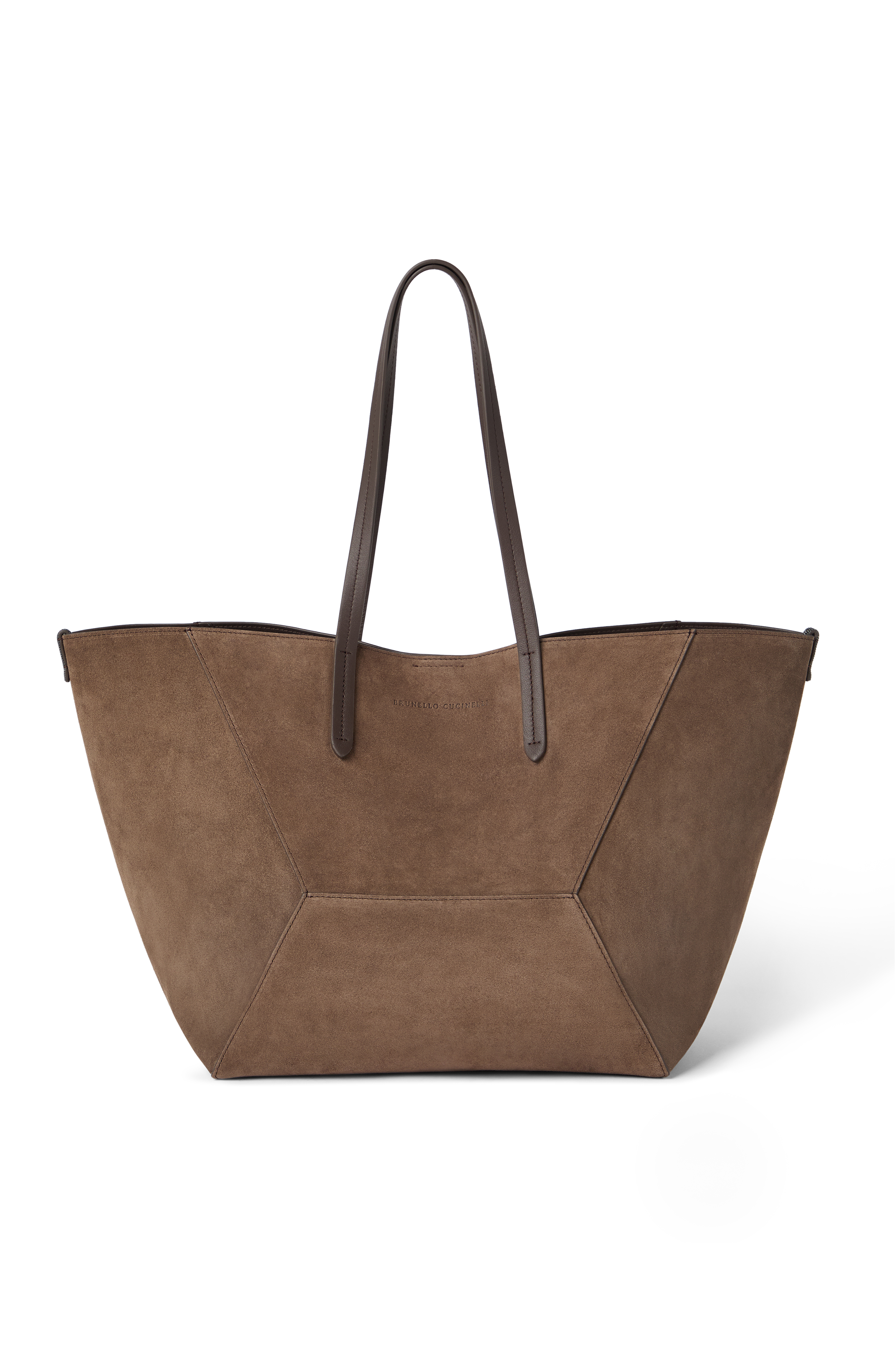 Brunello Cucinelli Suede large BC Duo bag, Main, color, Bark