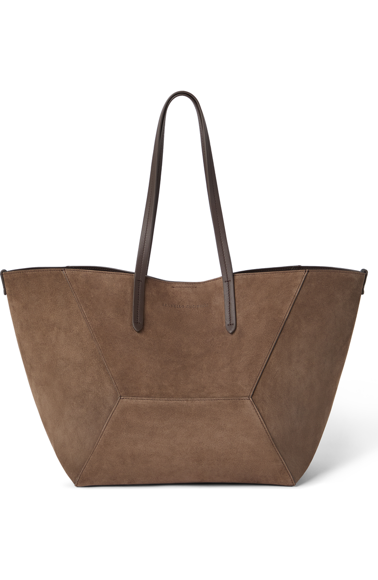 Brunello Cucinelli Suede large BC Duo bag, Main, color, Bark