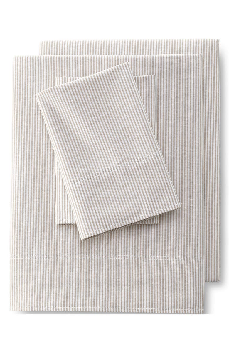 Lands' End Cotton Oxford Stripe Bed Sheet Set, Main, color, Classic Khaki Stripe