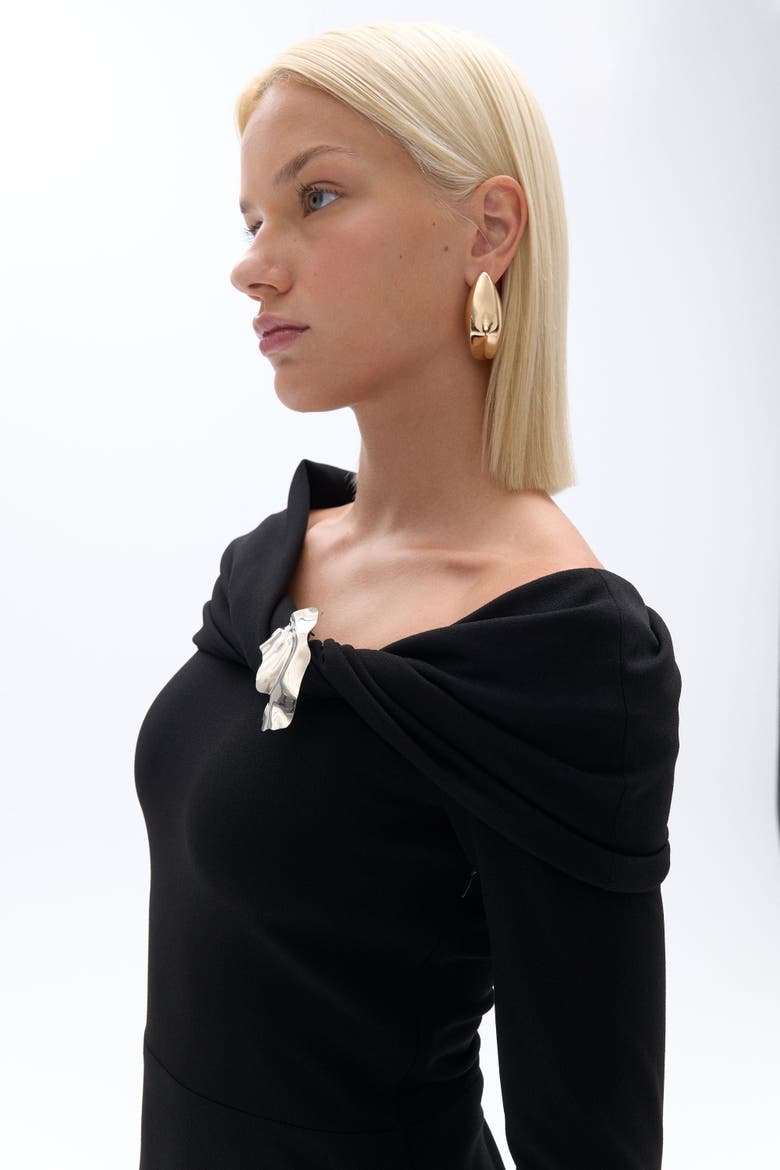 One-Shoulder Midi Dress, Alternate, color, Black