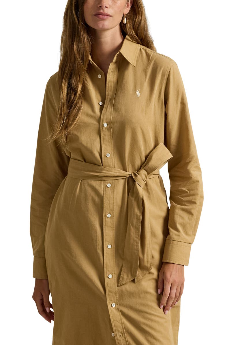 Polo Ralph Lauren Long Sleeve Linen Shirtdress, Alternate, color, Classic Camel