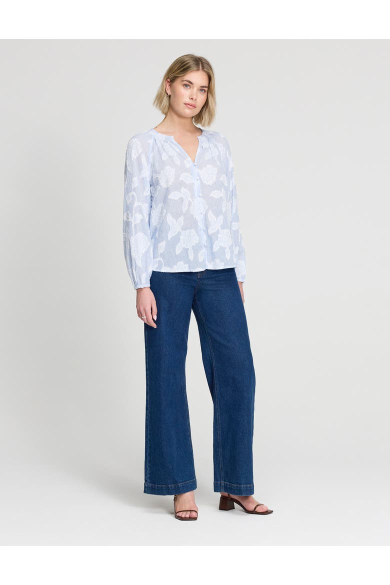 Ivie Button Through Long Sleeve Blouse, Alternate, color, Blue Floral Stripe