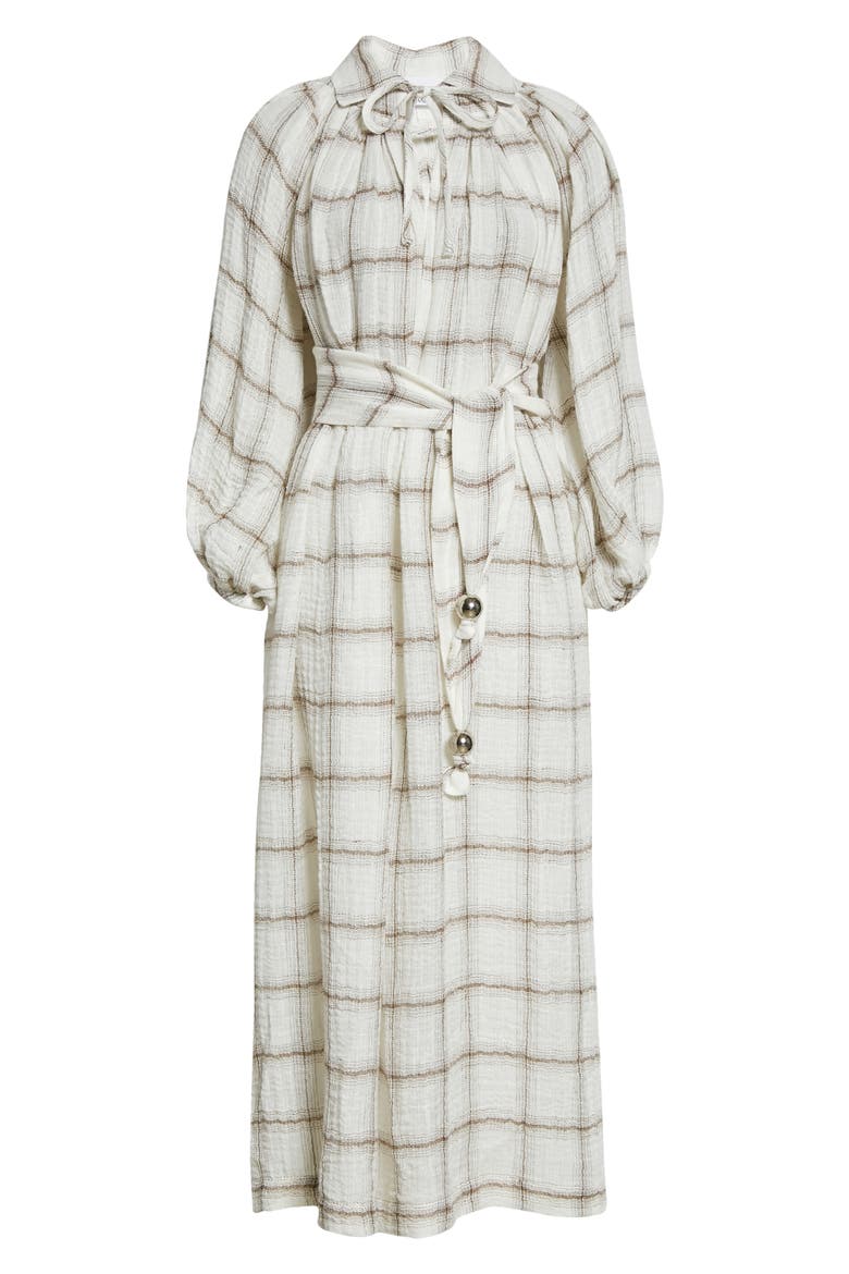 Poet Plaid Long Sleeve Linen Blend Maxi Dress, Alternate, color, WWG WHITE WINDOWPANE GAUZE