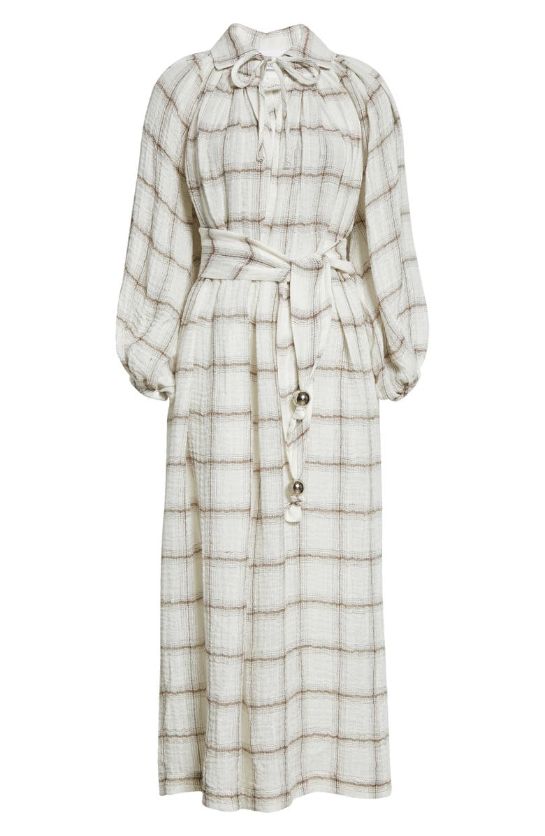 Lisa Marie Fernandez Poet Plaid Long Sleeve Linen Blend Maxi Dress, Alternate, color,