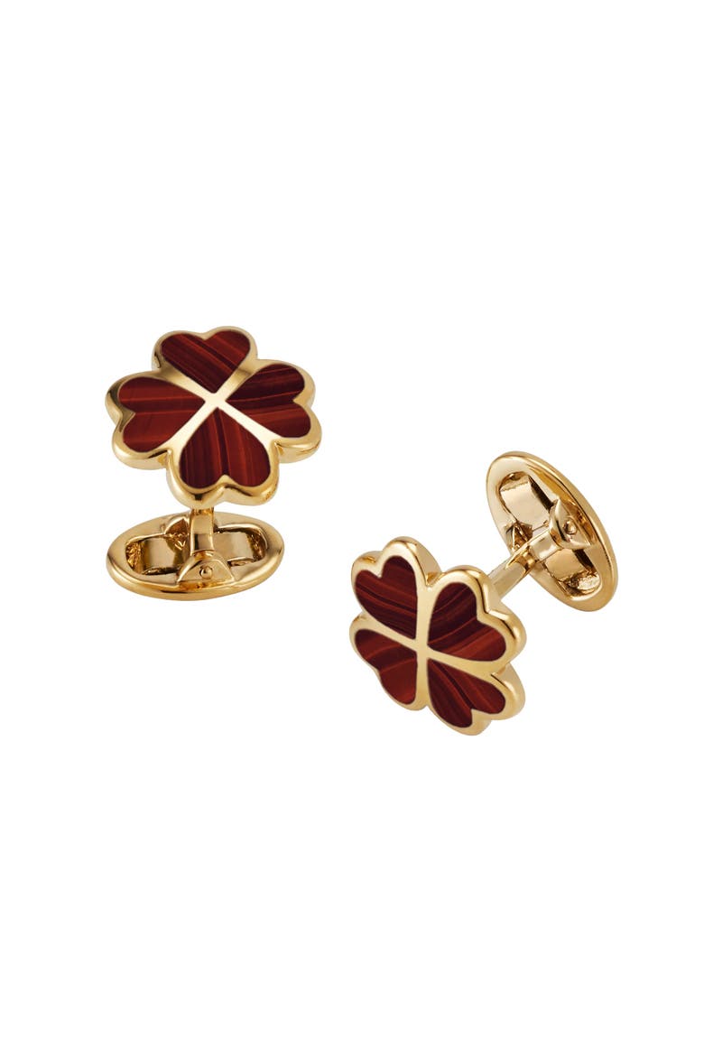 Four Leaf Clover Sterling Silver Gold Vermeil Cufflinks, Alternate, color, RED