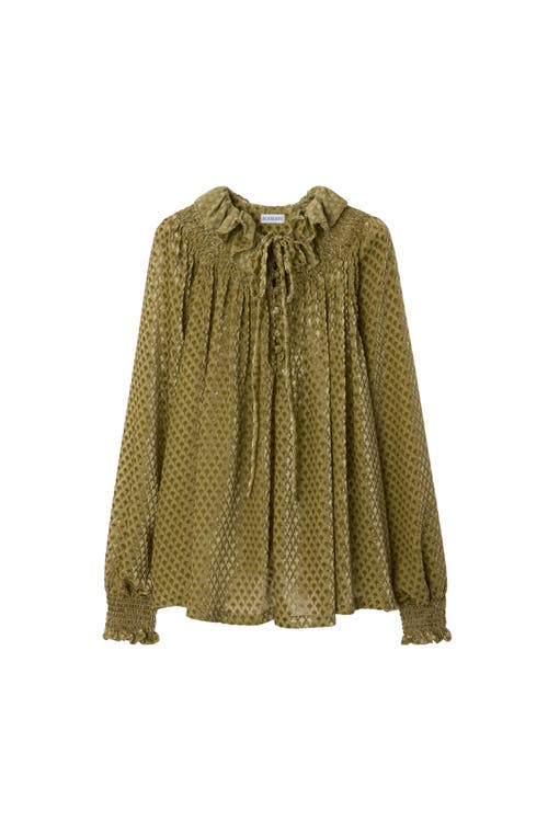 Burberry Torch Silk Blend Velvet Blouse In Green