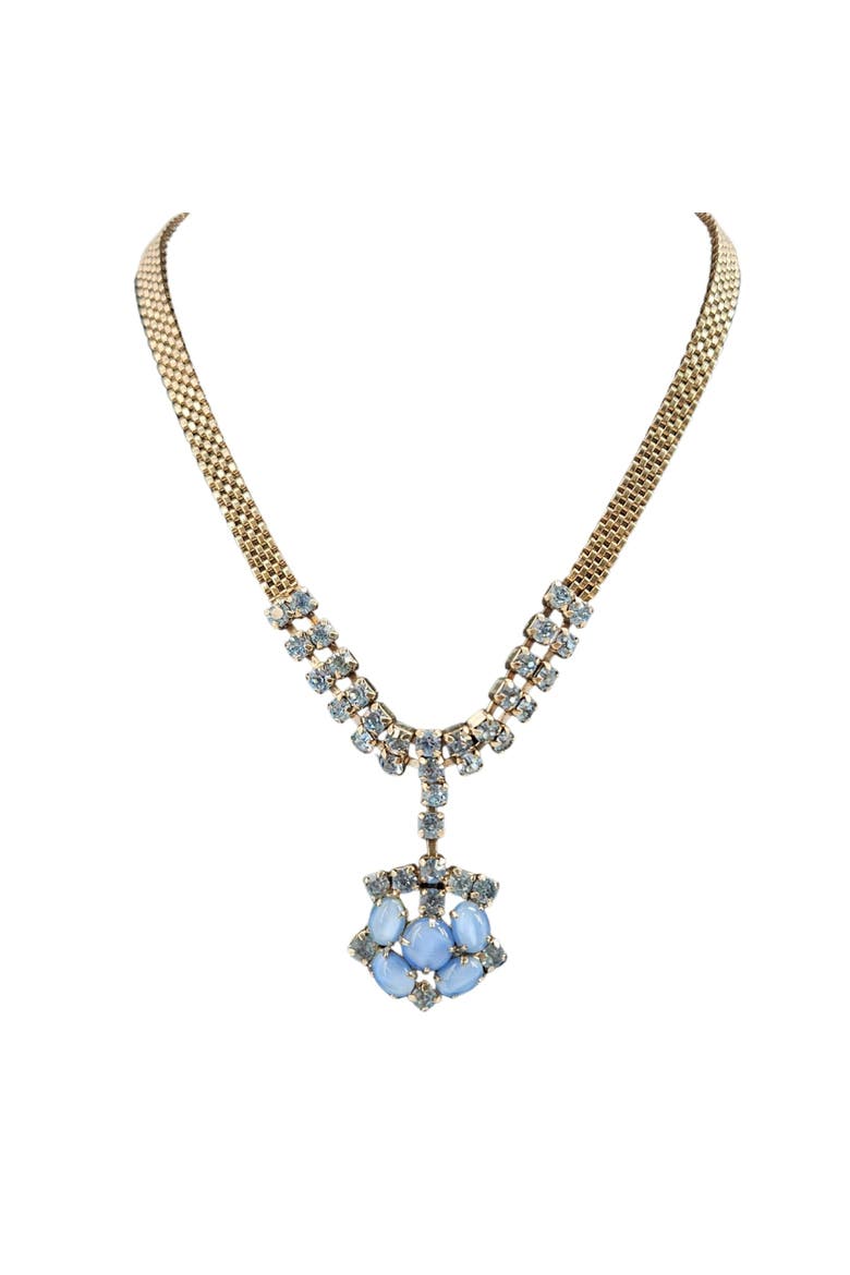 Vintage 1940/50s Blue Glass Stone Silver Mesh Necklace, Alternate, color, Blue