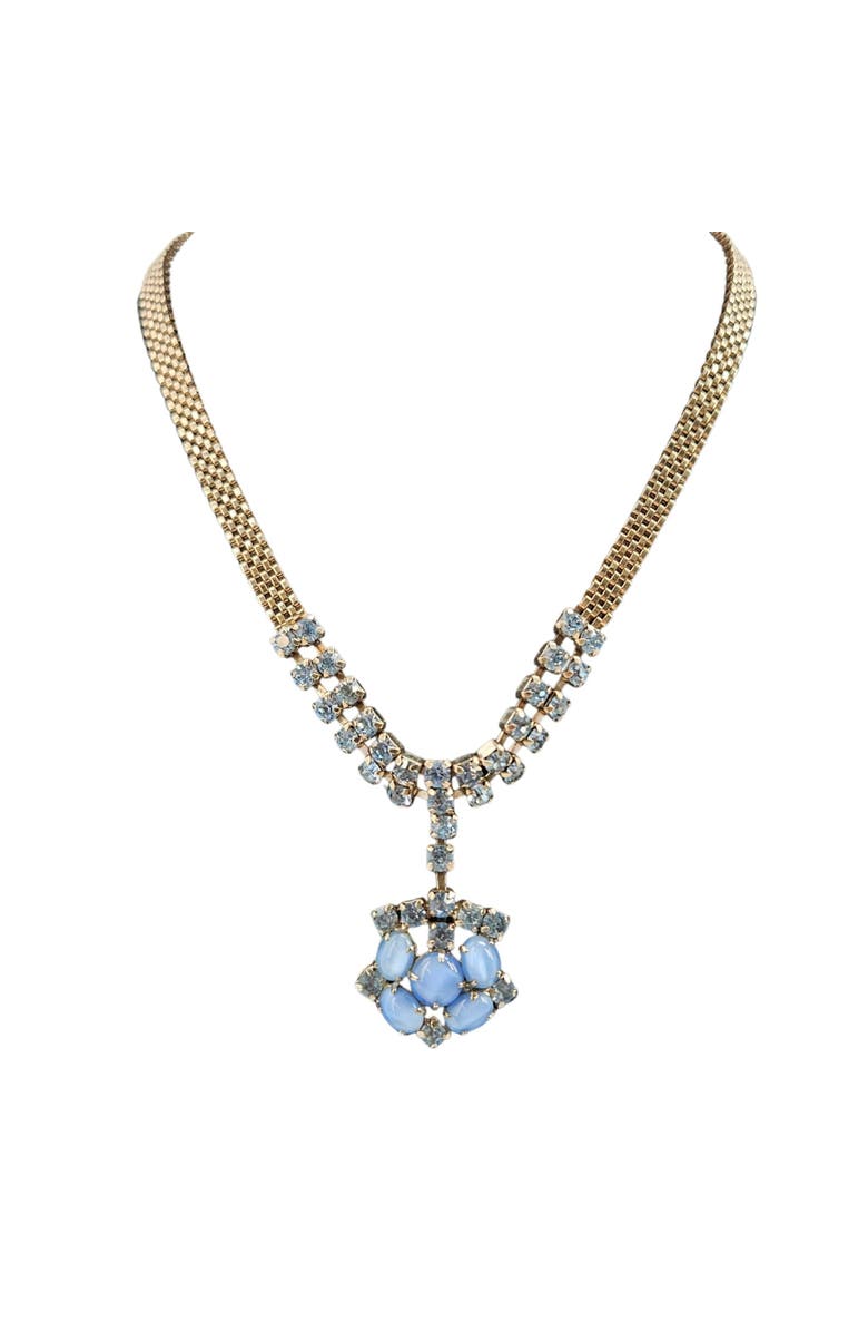 MADISON BEVERLY HILLS Vintage 1940/50s Blue Glass Stone Silver Mesh Necklace, Alternate, color, Blue