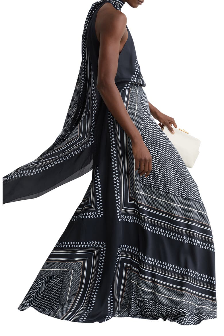 Skylar High Neck Scarf Print Maxi Dress, Alternate, color, NAVY