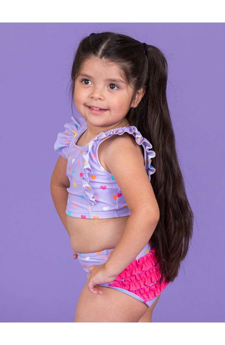 RuffleButts UPF50 Waterfall Tankini, Alternate, color, Lavender Colorful Hearts