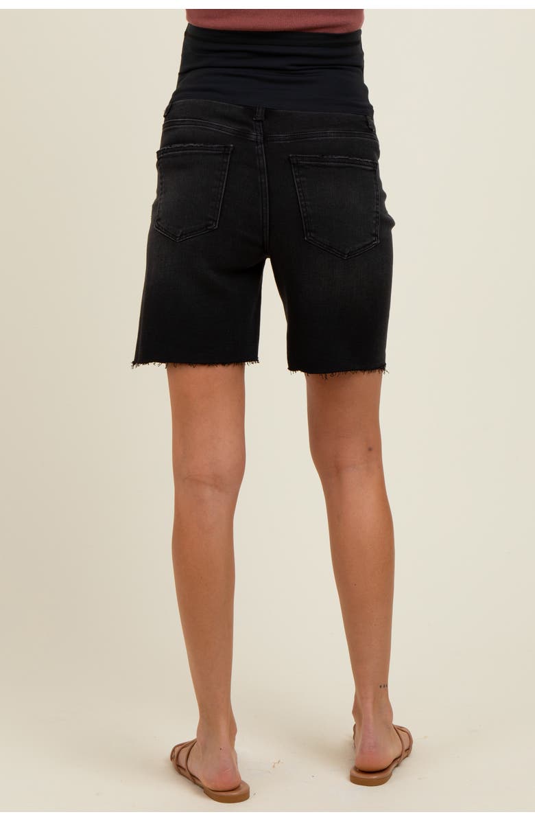 PinkBlush Raw Cut Hem Mid Length Maternity Denim Shorts, Alternate, color, Black