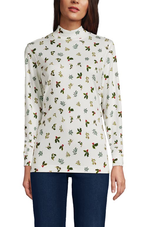 Lands' End Relaxed Cotton Long Sleeve Mock Turtleneck In White