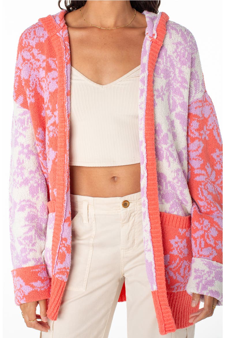 Laurel Oversize Hoodie Cardigan, Alternate, color, SUGAR CORAL SOLID