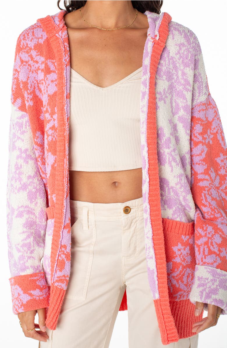 Roxy Laurel Oversize Hoodie Cardigan, Alternate, color, Sugar Coral Solid