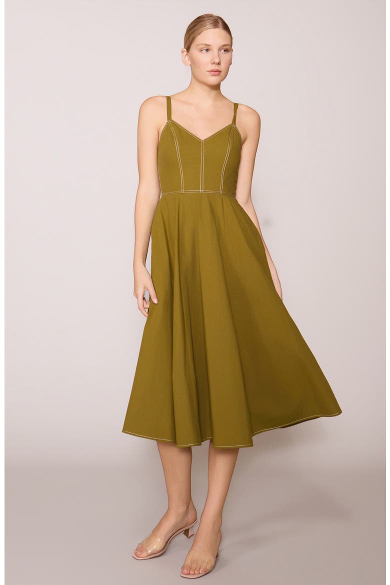 Contrast Stitched Poplin Midi Dress, Alternate, color, OLIVE