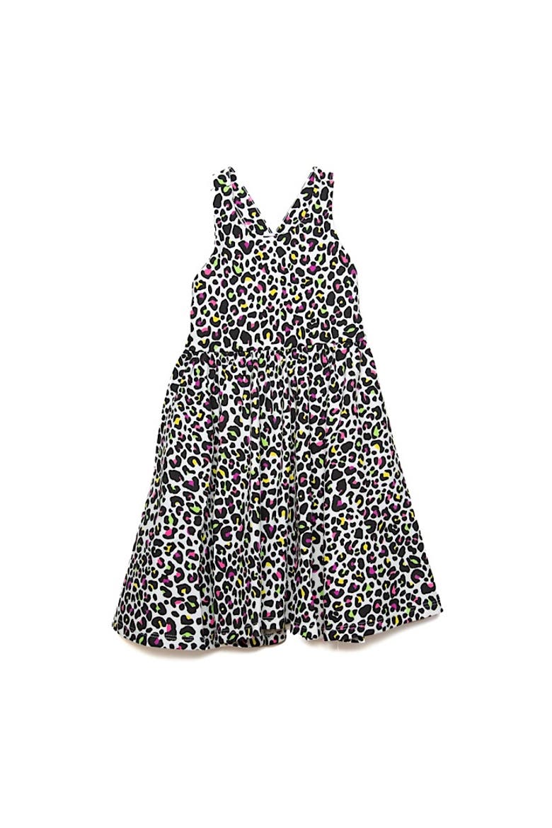 Girls Cross Back Dress, Main, color, Neon Leopard