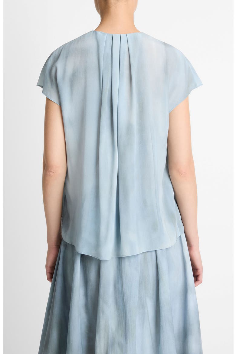 Pleated Gathered Cap Sleeve Silk Top, Alternate, color, AZURA WASH