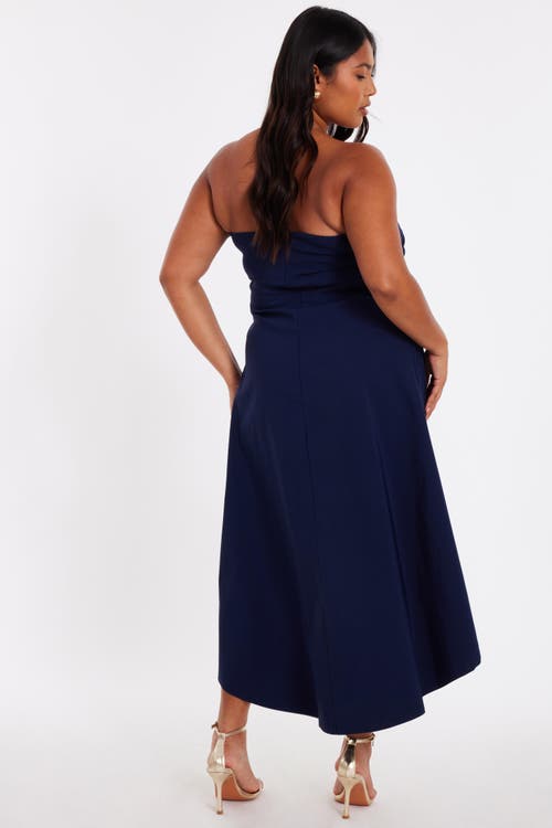 Quiz Plus Size Bandeau Dip Hem Dress In Blue