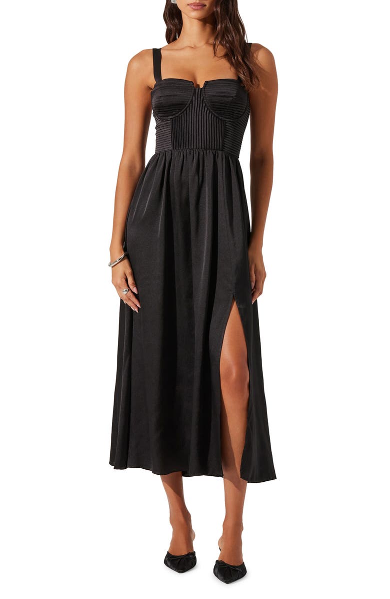 ASTR the Label Pleated Bustier Midi Dress, Main, color, Black