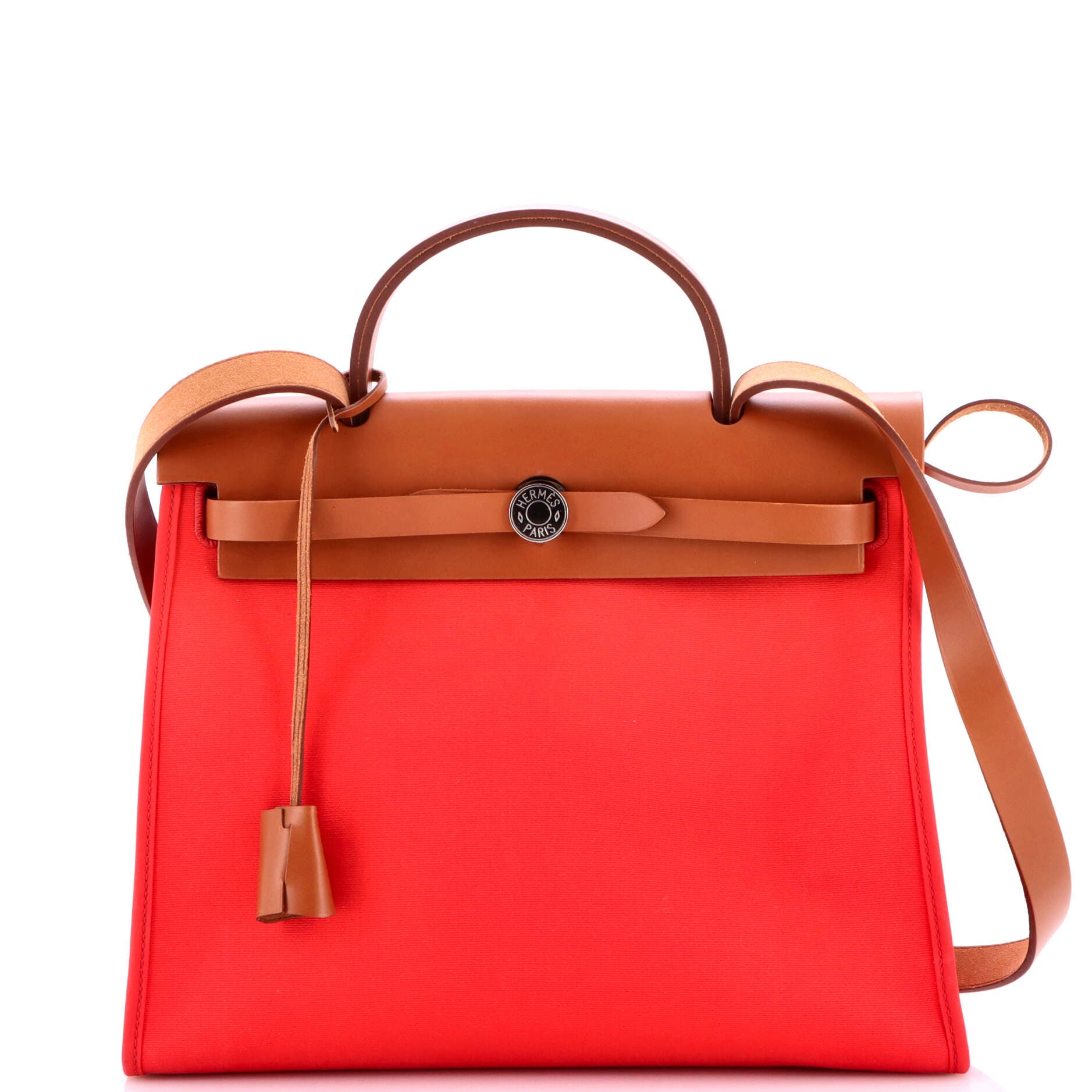 Pre-Owned Hermes Herbag Zip Leather and Toile 31, Main, color, Bougainvillier