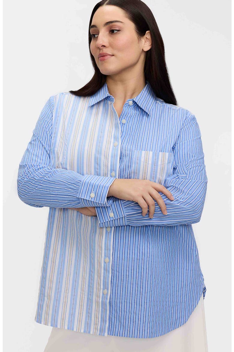 Meghan Mix Stripe Seersucker Button-Up Top, Alternate, color, BLUE MULTI