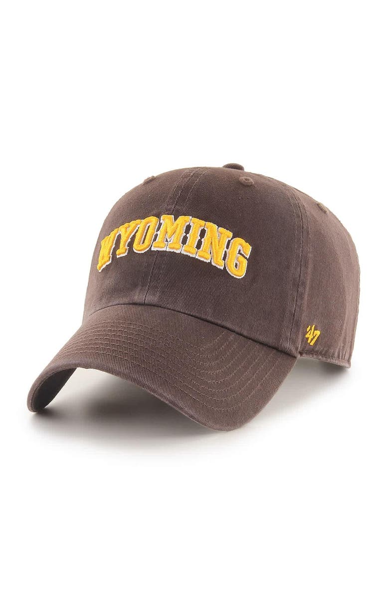 '47 Men's '47 Brown Wyoming Cowboys Script Clean Up Adjustable Hat, Main, color, 