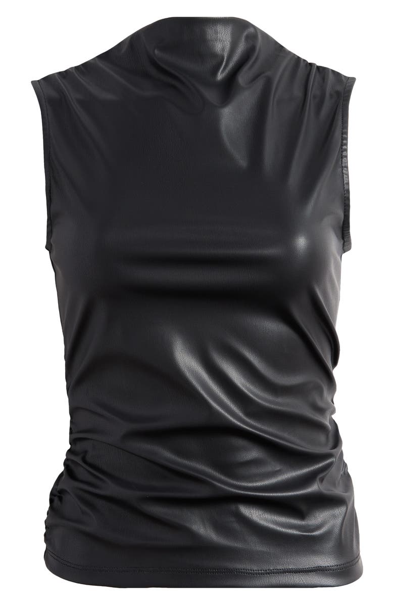 Topshop Sleeveless Faux Leather Funnel Neck Top, Main, color, 