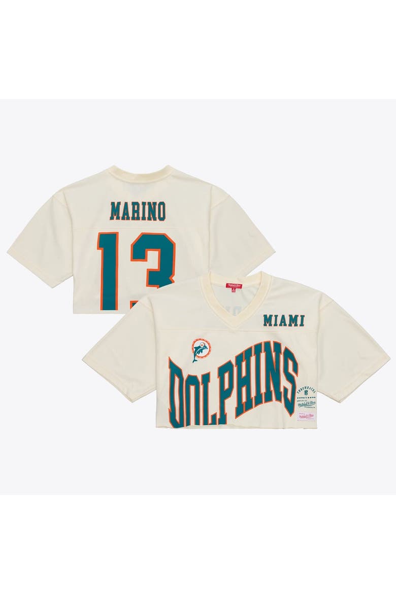 Women's Mitchell & Ness Dan Marino Cream Miami Dolphins Retired Player Cropped Fashion Jersey, Main, color, Cream