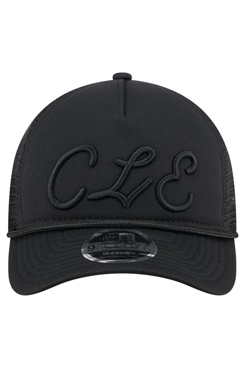 Men's New Era Black Cleveland Guardians City Initial 9FORTY A-Frame M-Crown Adjustable Trucker Hat, Alternate, color, Black