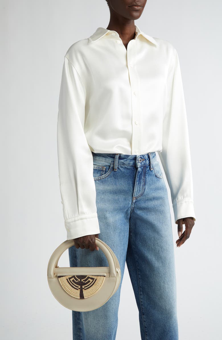 EILAF Medium Medani Leather & Straw Handbag, Alternate, color,