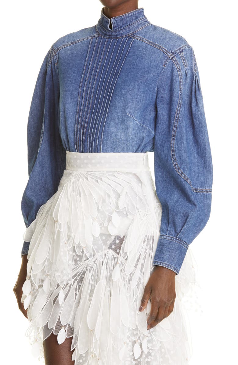 Zimmermann Rhythmic Denim Tuxedo Shirt, Alternate, color,