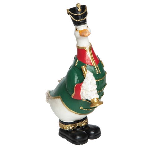 Resin Multicolored Christmas Duck Nutcracker Figurine