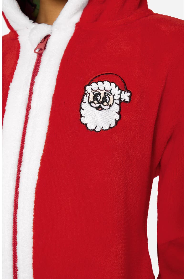 Kids' Merry Jinglejoy Santa Hooded Fleece Jumpsuit, Alternate, color, RED