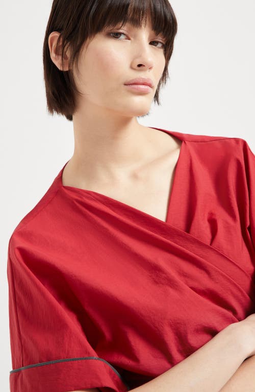 Brunello Cucinelli Cotton Poplin Wrap-over Blouse In Red