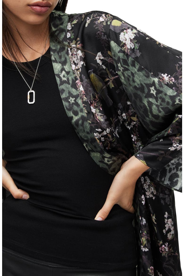 Casi Viola Silk Blend Jacket, Alternate, color, BLACK/ MOSS GREEN
