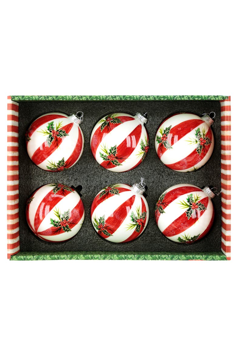 Holly Stripe Ornament, Box of 6, Alternate, color, Red