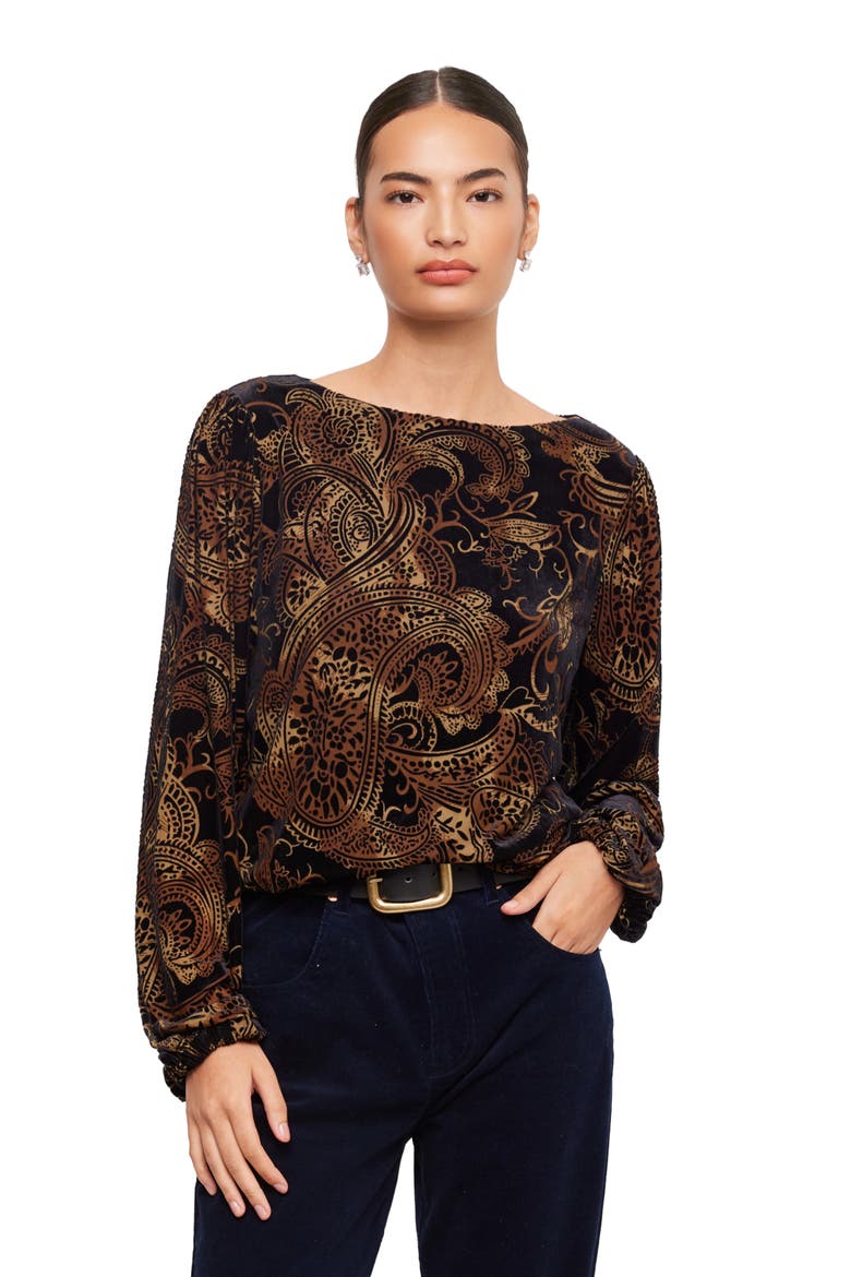 Velvet Burnout Boatneck Top, Alternate, color, BLACK W/ BROWN