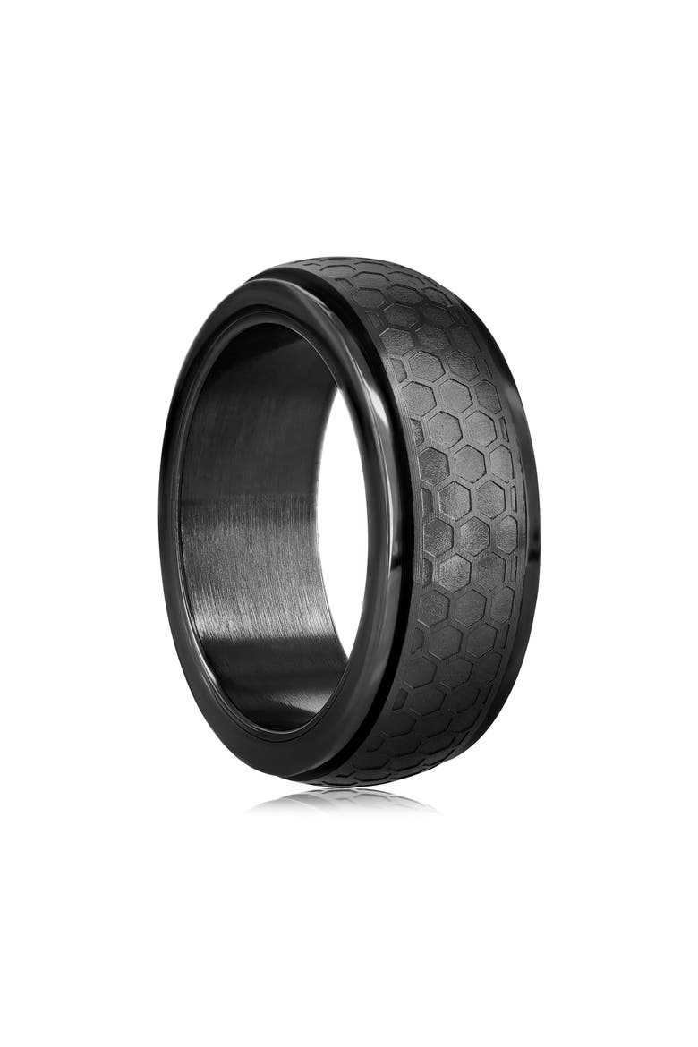 Men's Stainless Steel Honeycomb Spinner Ring, Alternate, color, BLACK