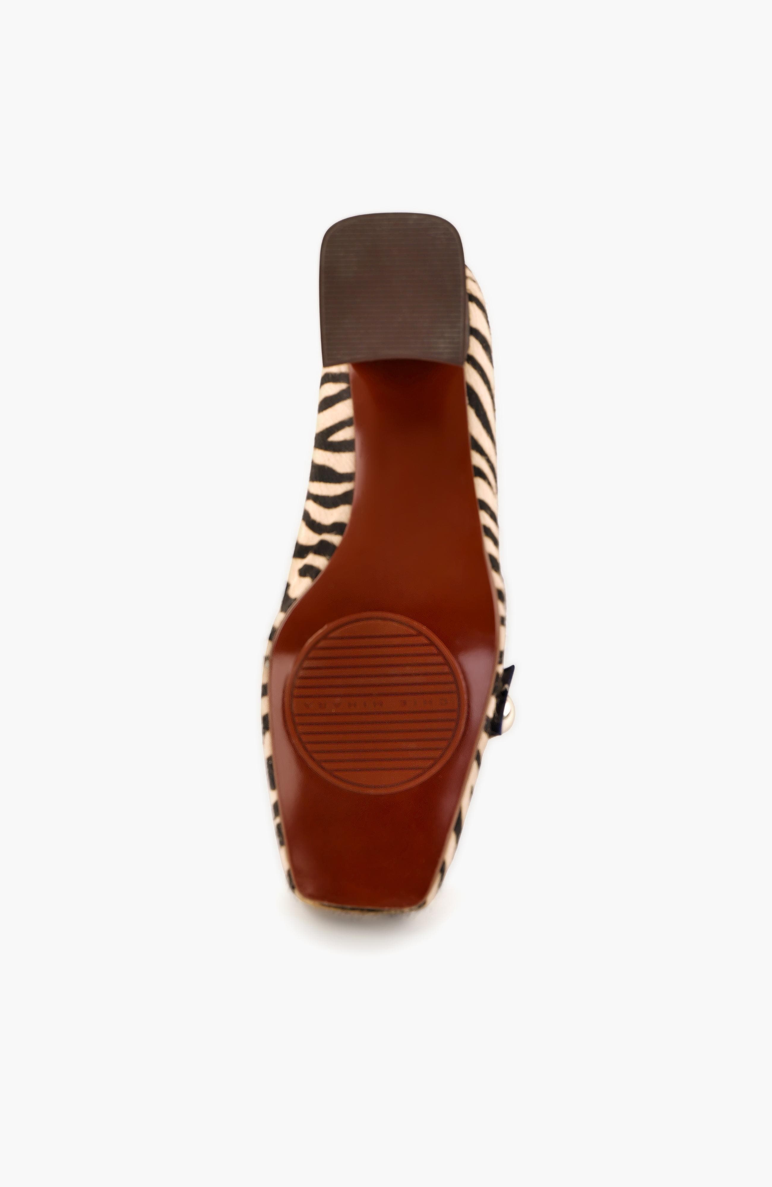 Zebra print patent leather buckle pump, Alternate, color, Cream
