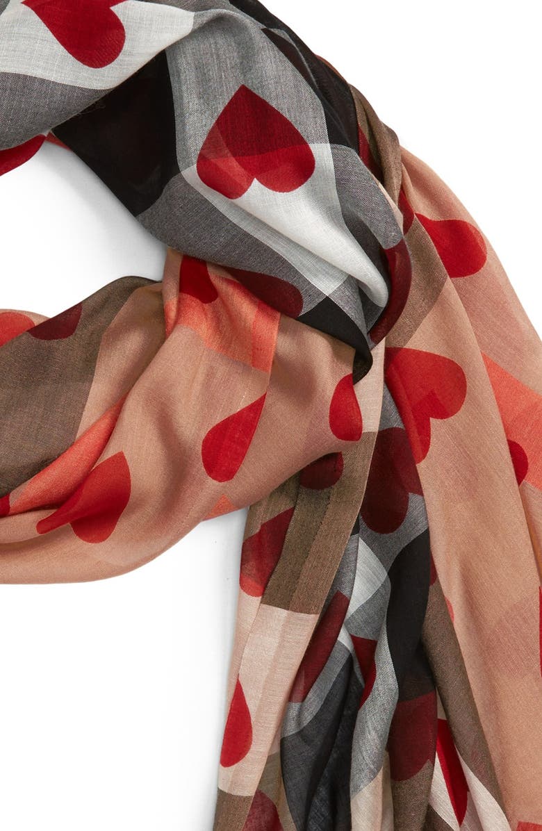 Burberry Check & Heart Pattern Scarf, Alternate, color,