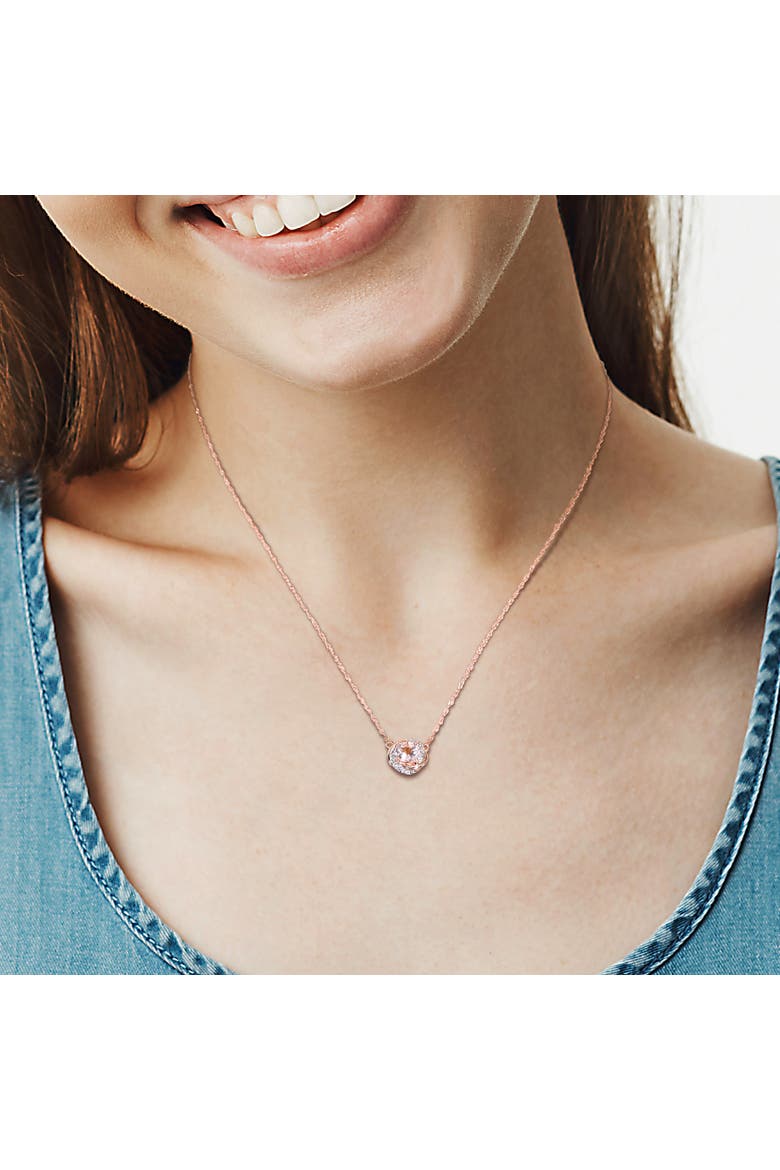 Morganite & Diamond Swirl Halo Necklace 10k, Alternate, color, Morganite