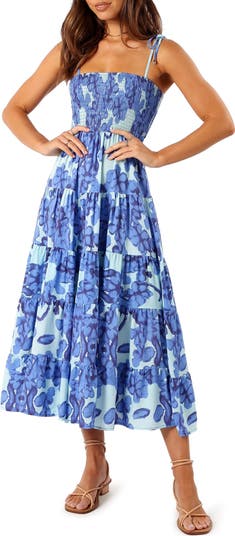 Amarie Floral Tie Strap Smocked Midi Sundress